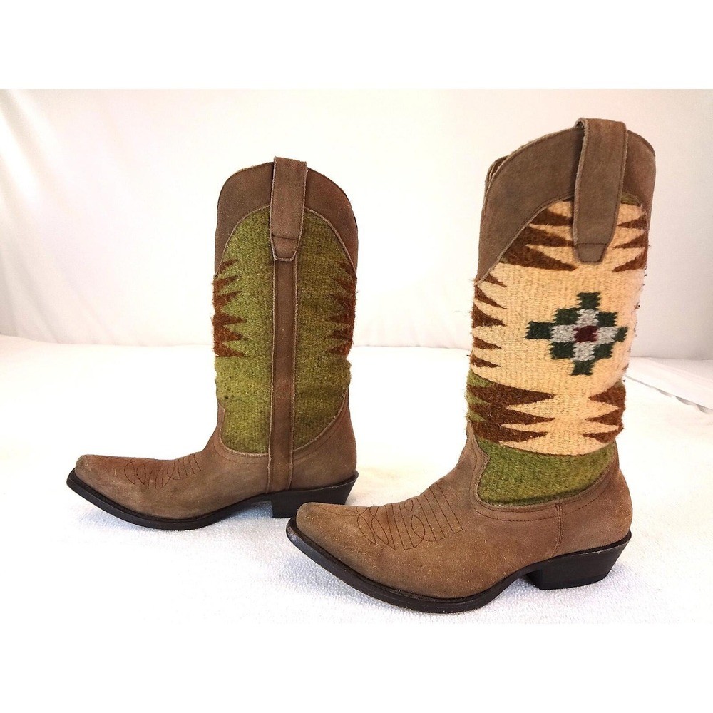 Coconuts Western Boots, Women's 7M, Brown‎ suede and fabric shaft 10102 091